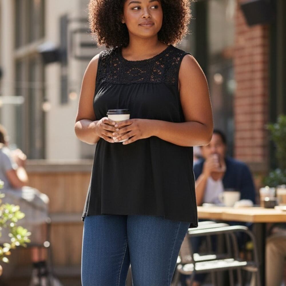 NEW Lane Bryant Navy Blue Crochet Lace Tank Top Plus Size 22/24 Sleeveless